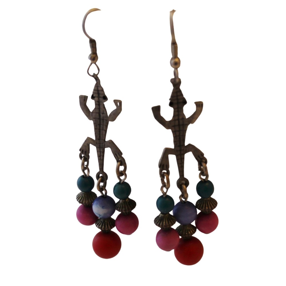 Handcrafted Beaded Lizard French Hook Earrings